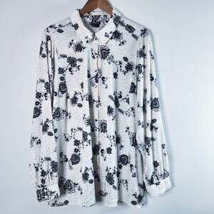 Torrid Womens Ivory Black Floral Madison Satin Jacquard Tie Front Shirt Size 2X